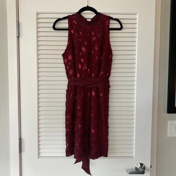 Sachin + Babi x Anthropologie Rosette Sequin Mini Dress, Ruby Red, Size 4 - Picture 1 of 9